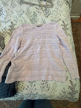 LOFT Light Lavender Openwork Knit Sweater